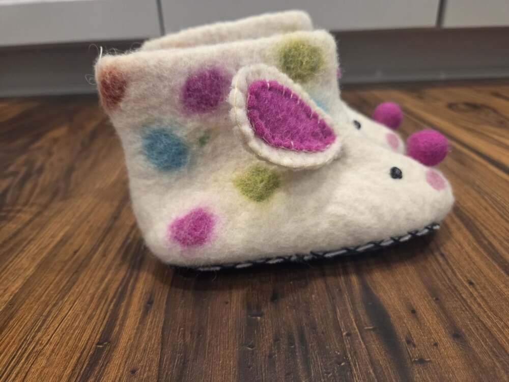NWT Midwest CBK 100% Wool Mouse Bootie Slippers Polka Dot Kids Toddlers Sz 3-4 - Picture 2 of 16